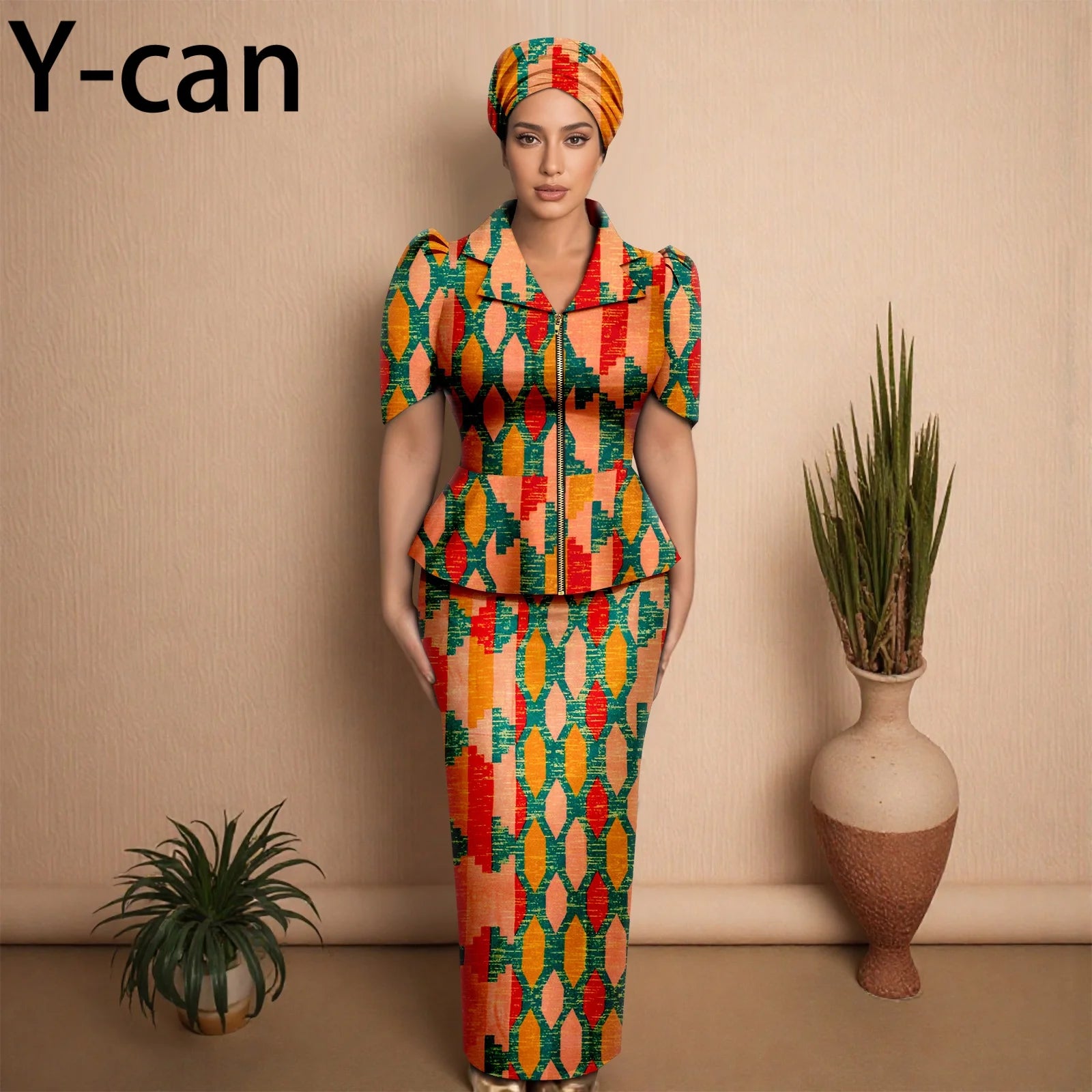 African Women Skirt Set Luxury Metal Zipper Top and Slim Fit Skirt Match Headscarf Party Wedding Elegant Lady Dress Suit 2526079