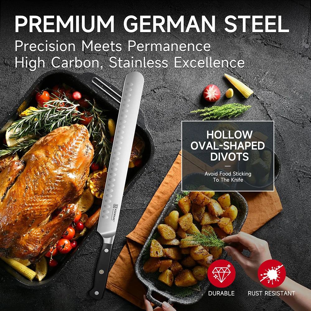 KEEMAKE Brisket Knife 12 Inch Carving Slicing Knife for Meat Stainless Steel Kitchen Knife for BBQ Roasts Ribs Turkey Ham