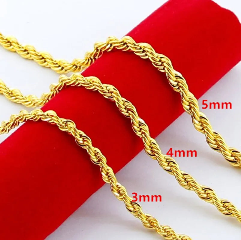 24K Gold Twisted Rope Necklace | AU999 Pure Gold, 3mm fine twist, double - strand design, minimalist & versatile elegance