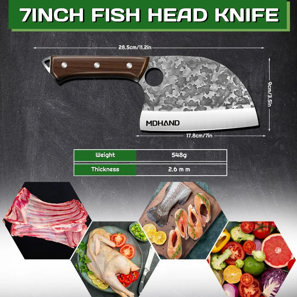 MDHAND 7''Stainless Steel Japanese Kitchen Knives Sharp Blade Professional Chef Knife for Meat Cleaver Fish Cutting Kitchen Tool