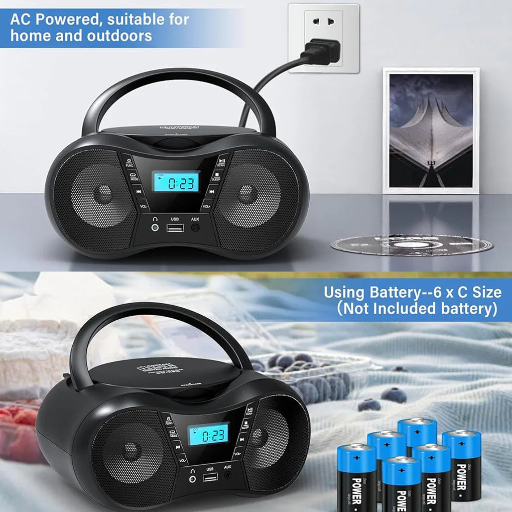 Portable CD Player Bluetooth Boombox CD Player AM/FM Radio Stereo Player, Compatible For CD/CD-R/RW Radio For Home