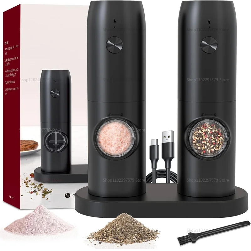 Electric Automatic Salt And Pepper Grinder Set Rechargeable With USB Gravity Spice Mill Adjustable Spices Grinder With LED Light