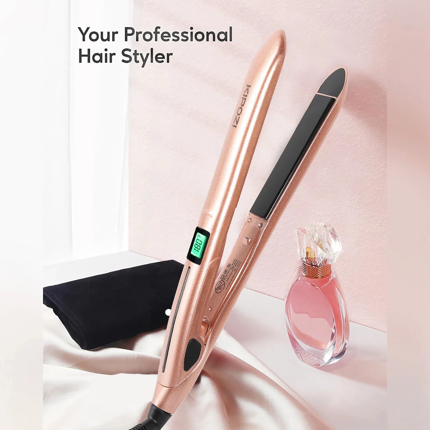KIPOZI Perfect For Any Hair Type Titanium Flat Iron Hair Straightener with Digital LCD Display Dual Voltage Instant Heating Iron