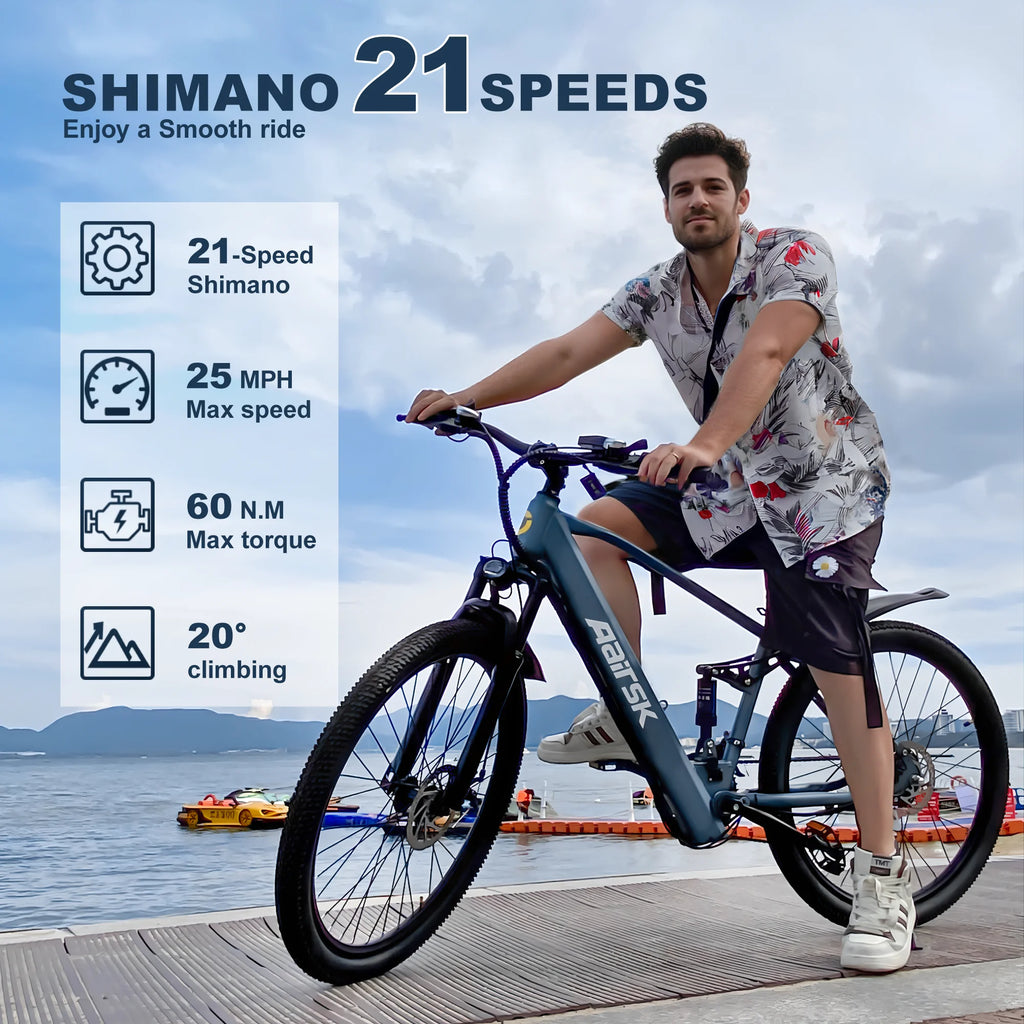 26'' Electric Bike for Adults,750W Peak Motor Mountain Ebike,25MPH Up to 40Miles,7-Speed,Shock Absorbers,Commuter E-Bike