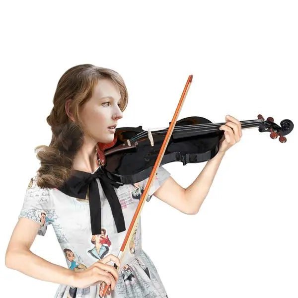 Full Size Matte Black 4/4 Spruce Panel Wooden Violin Set with Case Bow Rosin  4 Strings Shoulder Rest Turner Cleaning Cloth