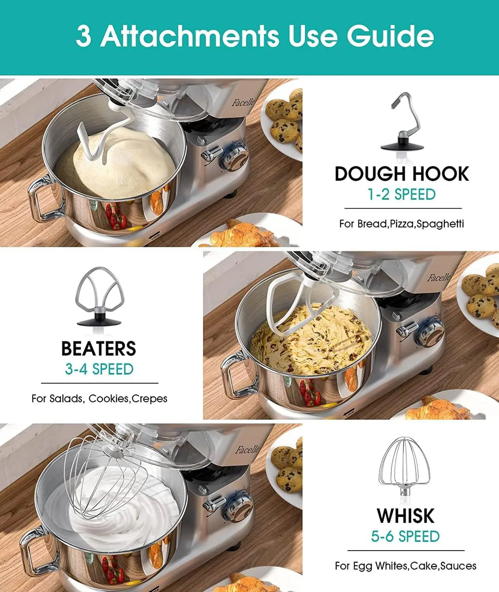 home.Stand Mixer, Electric Kitchen Mixer, 6 Speed Tilt-Head Stand Mixer with Pulse, Attachments include 6.5QT Bowl, Dish