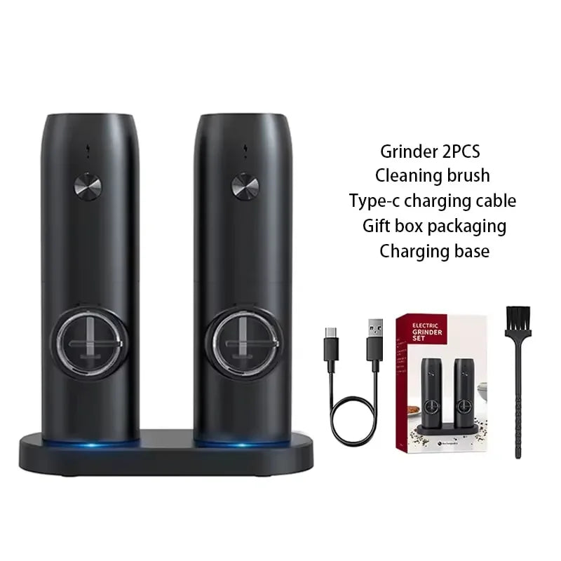 Electric Automatic Salt And Pepper Grinder Set Rechargeable With USB Gravity Spice Mill Adjustable Spices Grinder With LED Light