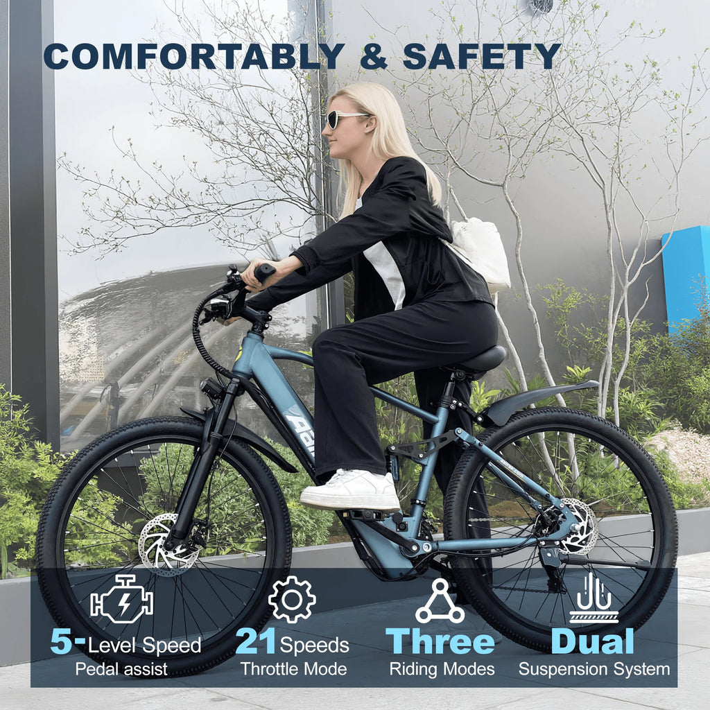 26'' Electric Bike for Adults,750W Peak Motor Mountain Ebike,25MPH Up to 40Miles,7-Speed,Shock Absorbers,Commuter E-Bike