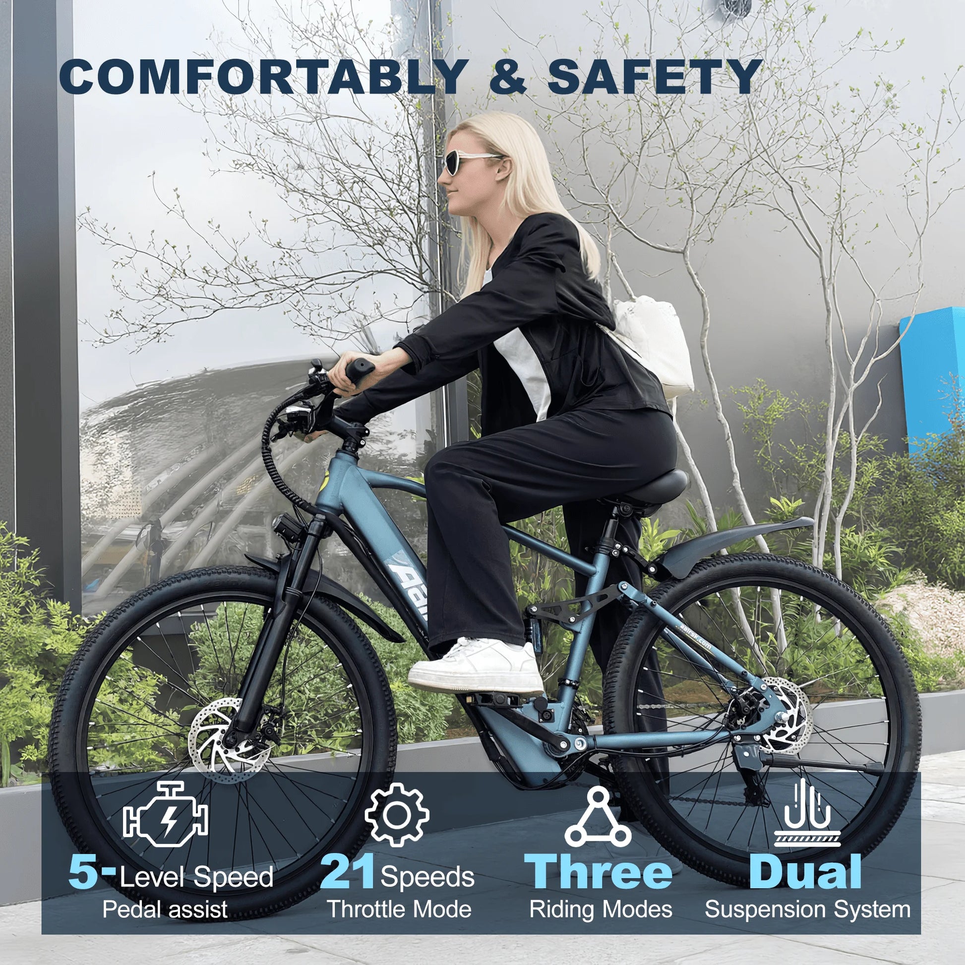 26'' Electric Bike for Adults,750W Peak Motor Mountain Ebike,25MPH Up to 40Miles,7-Speed,Shock Absorbers,Commuter E-Bike