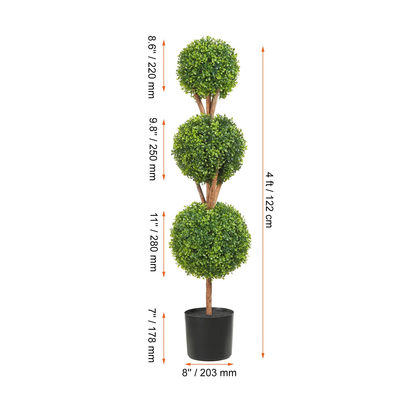 SucceBuy 1/2pcs Artificial Boxwood Tower Topiary Spiral Artificial Plant 24/36/48in high Decorative Plants Green Plastic PE Tree