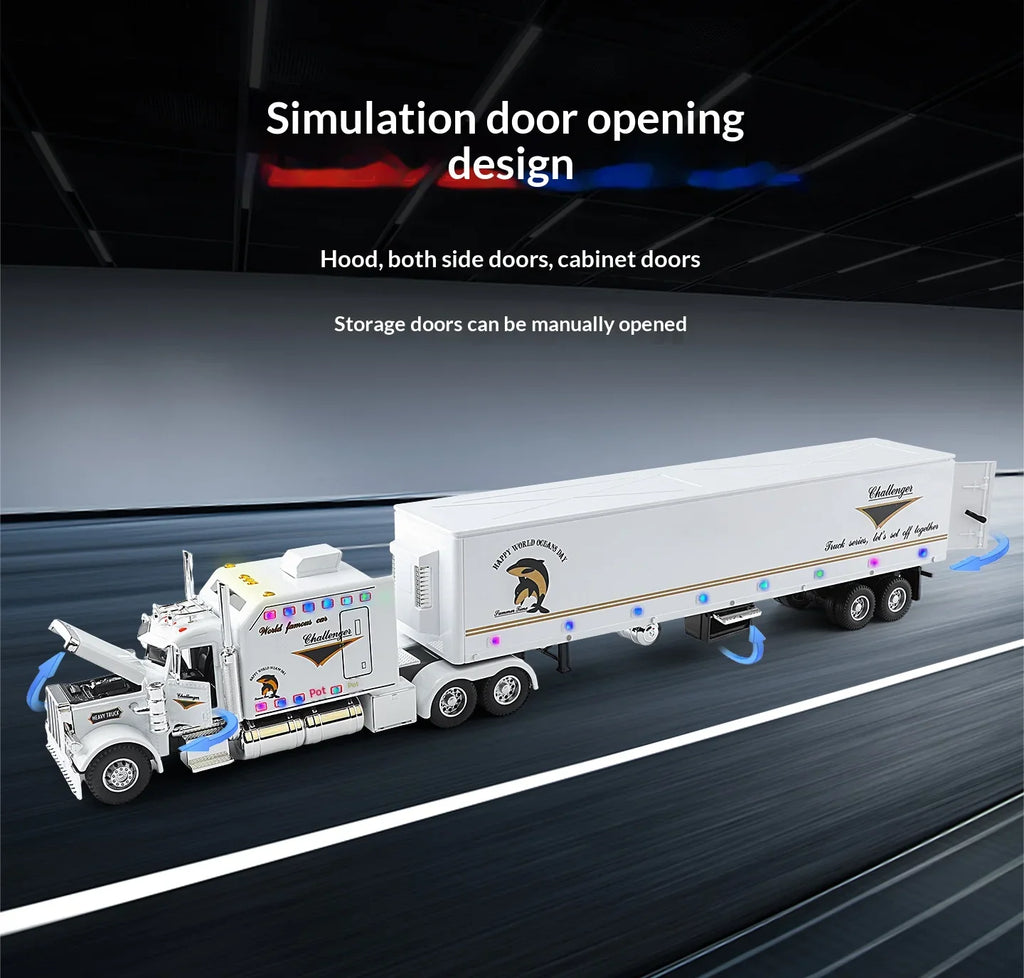 1:24 389 Platform Trailer Container Transport Tow Truck Toy Car For Diecast Vehicle Model Collection Gift Boy