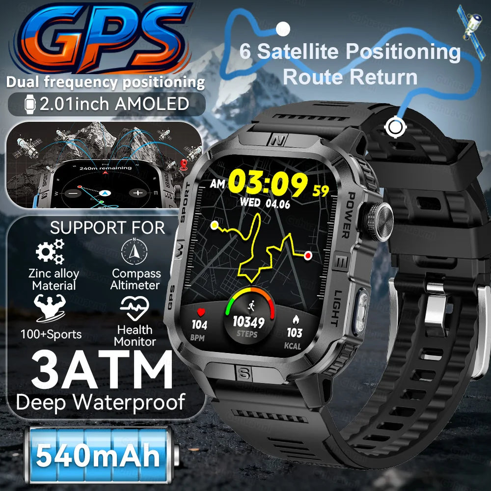 2026New GPS Outdoor Smart Watch Men Women Compass Altimeter Barometer Waterproof Bluetooth Call Sports Smartwatch 540mAh Battery