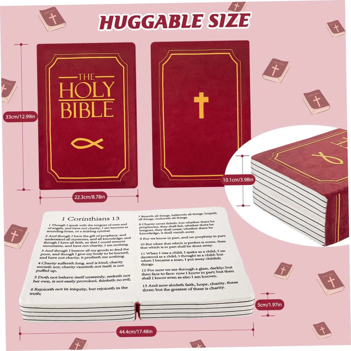 Holy Bible Pillow Book Plush Soft Plushies Opens Bible Corinthians 13 Gifts Toys Christian Gifts for Kid Room Decoration