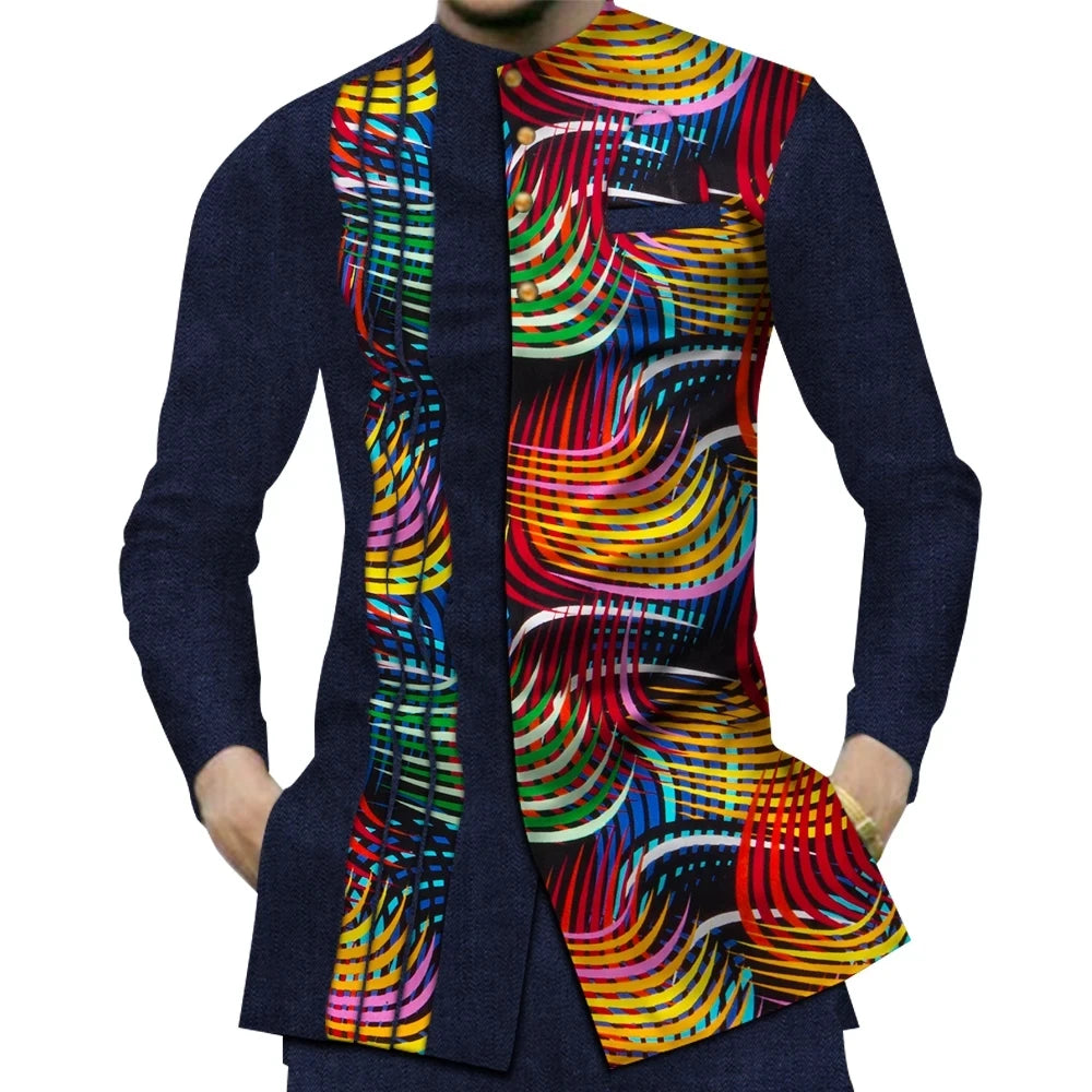 Casual 100% Cotton Mens African Clothing Dashiki Patchwork Print Shirt Tops Bazin Riche Traditional African Clothes WYN380