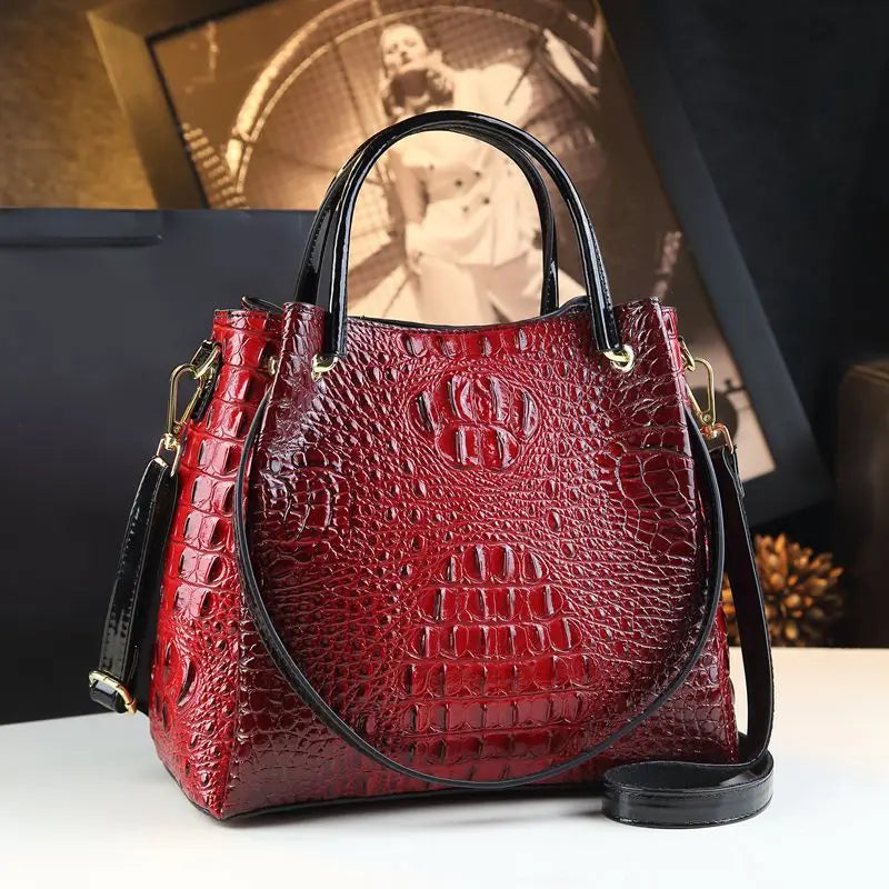 New Tote Bag for Women Crocodile Print Textured Bucket Bag Retro Shoulder Bag Fashion Handbag