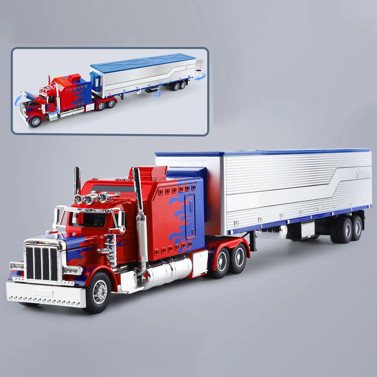1:24 389 Platform Trailer Container Transport Tow Truck Toy Car For Diecast Vehicle Model Collection Gift Boy