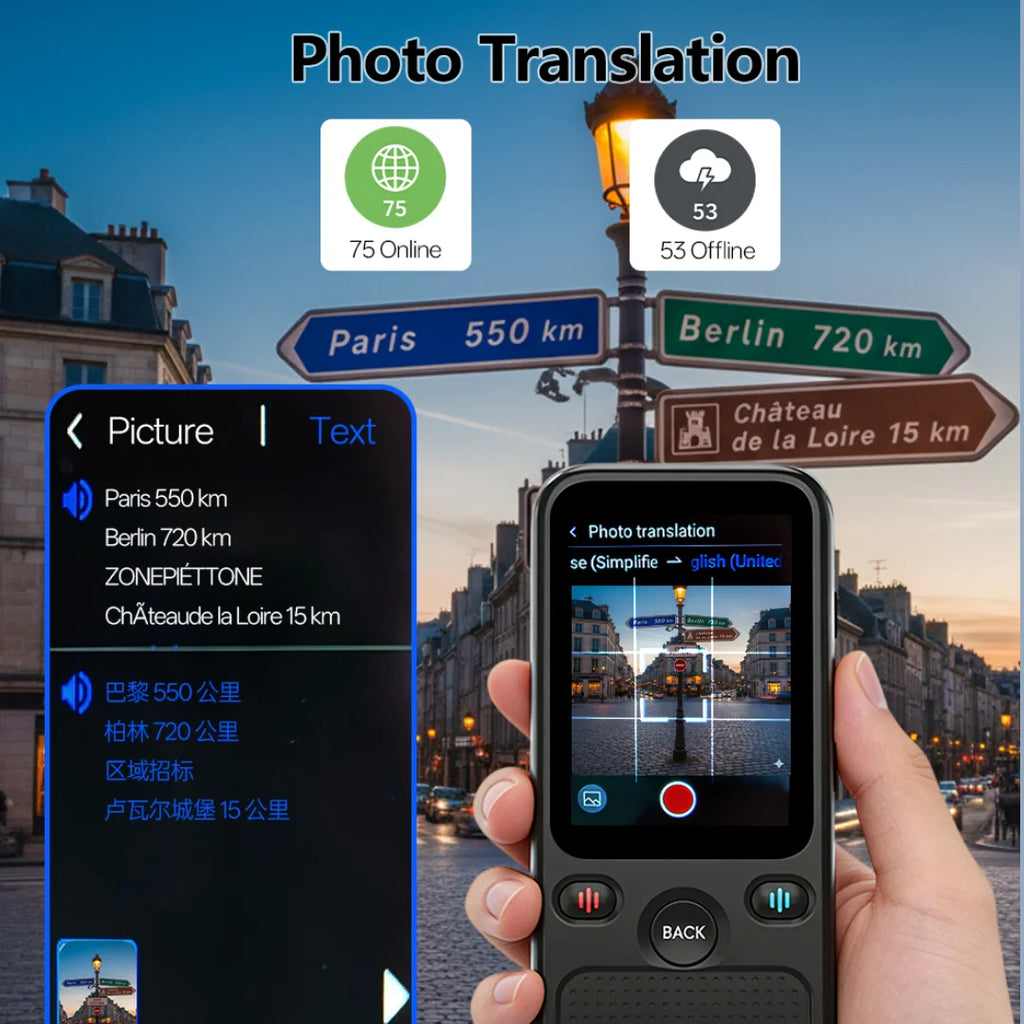 MSAI T20 160 Languages Translator with Camera Real-Time Voice Audio Photo Online Offline Translation Device Travel Assistant