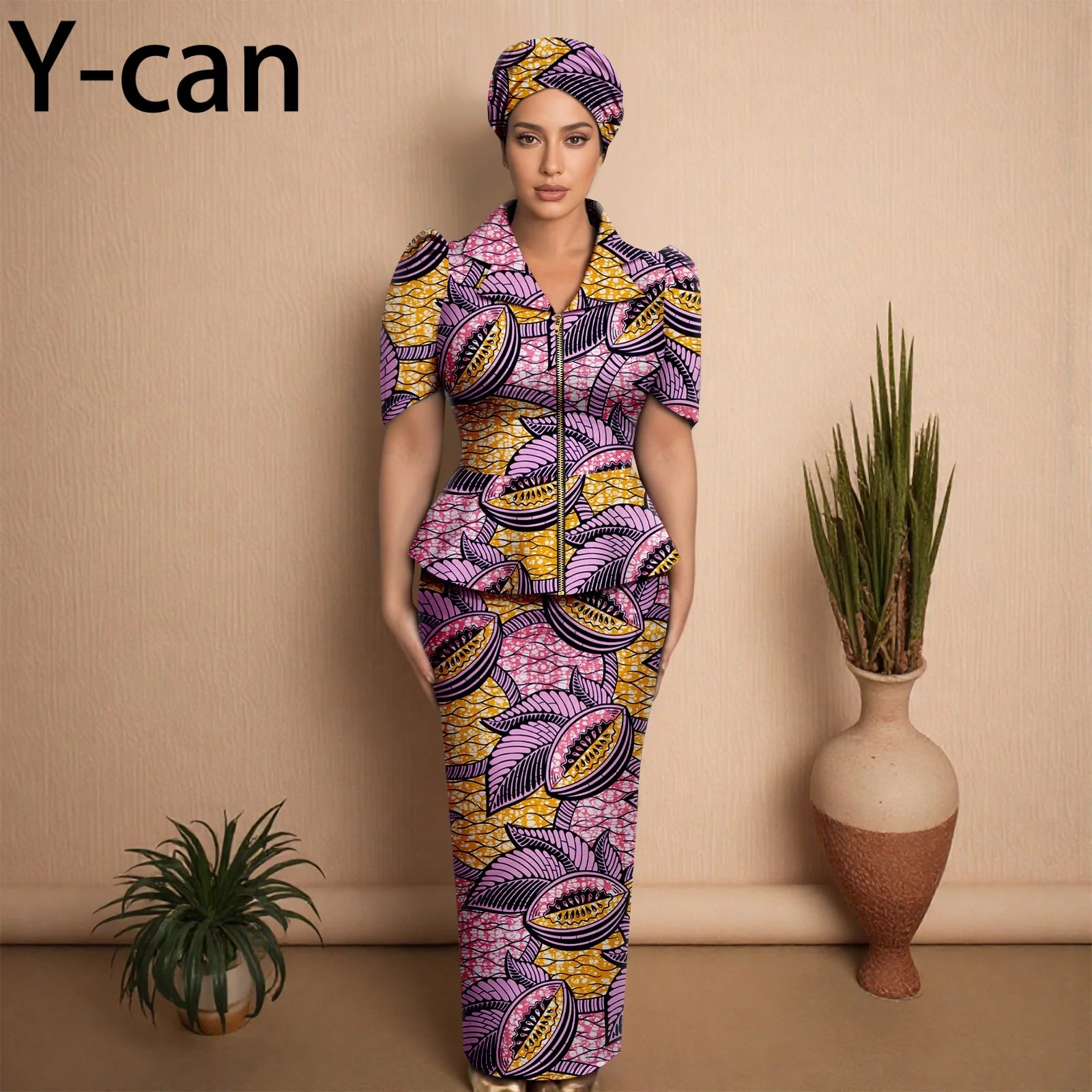African Women Skirt Set Luxury Metal Zipper Top and Slim Fit Skirt Match Headscarf Party Wedding Elegant Lady Dress Suit 2526079
