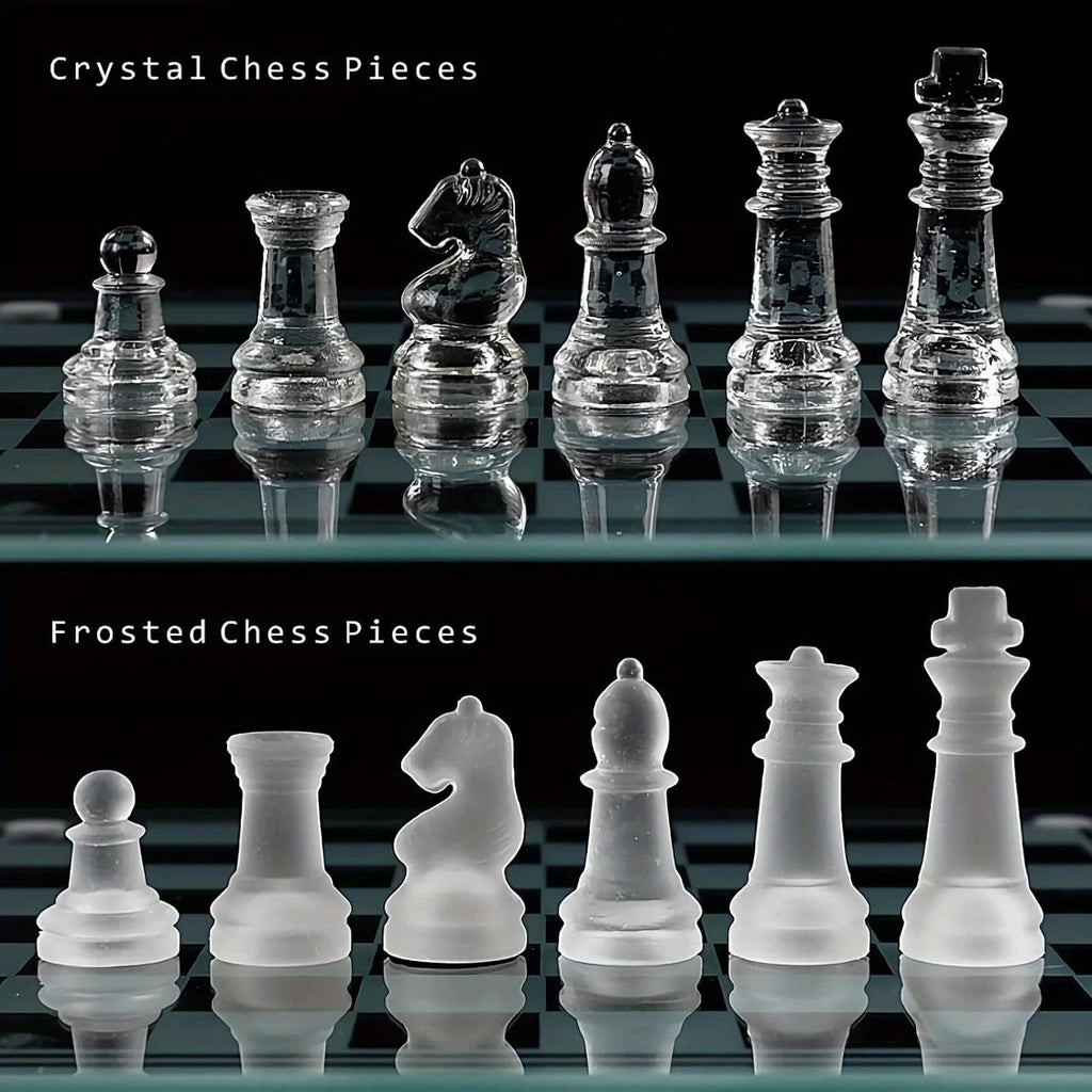 10Inch Handcrafted Glass Chess Set Premium Quality Intricate Design for Home Decor  Perfect for Game Nights & Chess Lovers