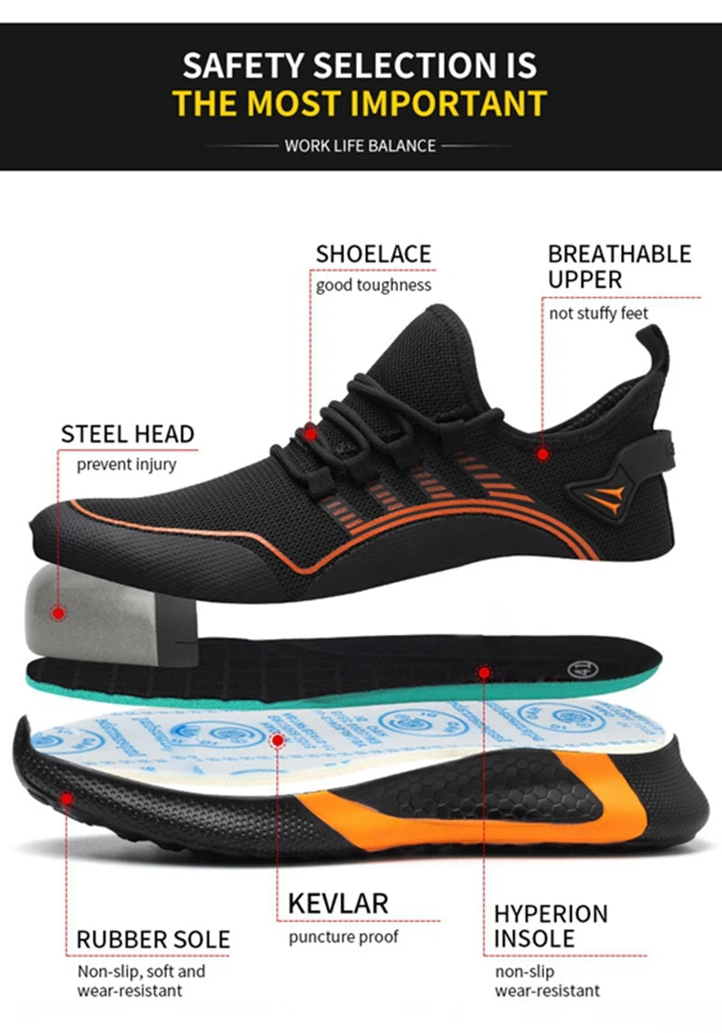 New Breathable Lightweight Work Shoes Comfortable Soft Safety Shoes European Standard Safety Shoes Sport Safety Steel-Toed Shoes