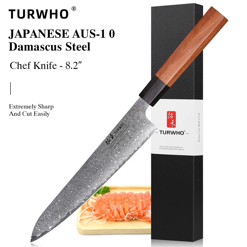 TURWHO Hand Forged Japanese Chef Knife Damascus Steel Kitchen Knives Santoku Sashimi Bread Utility Handmade Blade Cooking Tools
