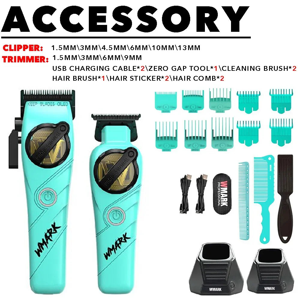 WMARK NG-8613KIT BRDCLIP Barber Set Professional Men's Hair Clipper Trimmer Set DLC Blade Electric Machine Barber Charging Base
