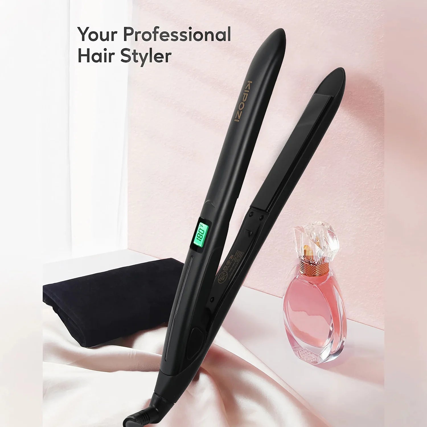 KIPOZI Perfect For Any Hair Type Titanium Flat Iron Hair Straightener with Digital LCD Display Dual Voltage Instant Heating Iron