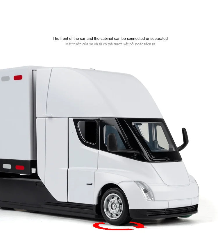 1:32 Semi Alloy Electric Semi Trailer Truck Head Car Model Diecast Container Transport Truck Vehicles Car Model Sound Light Toys