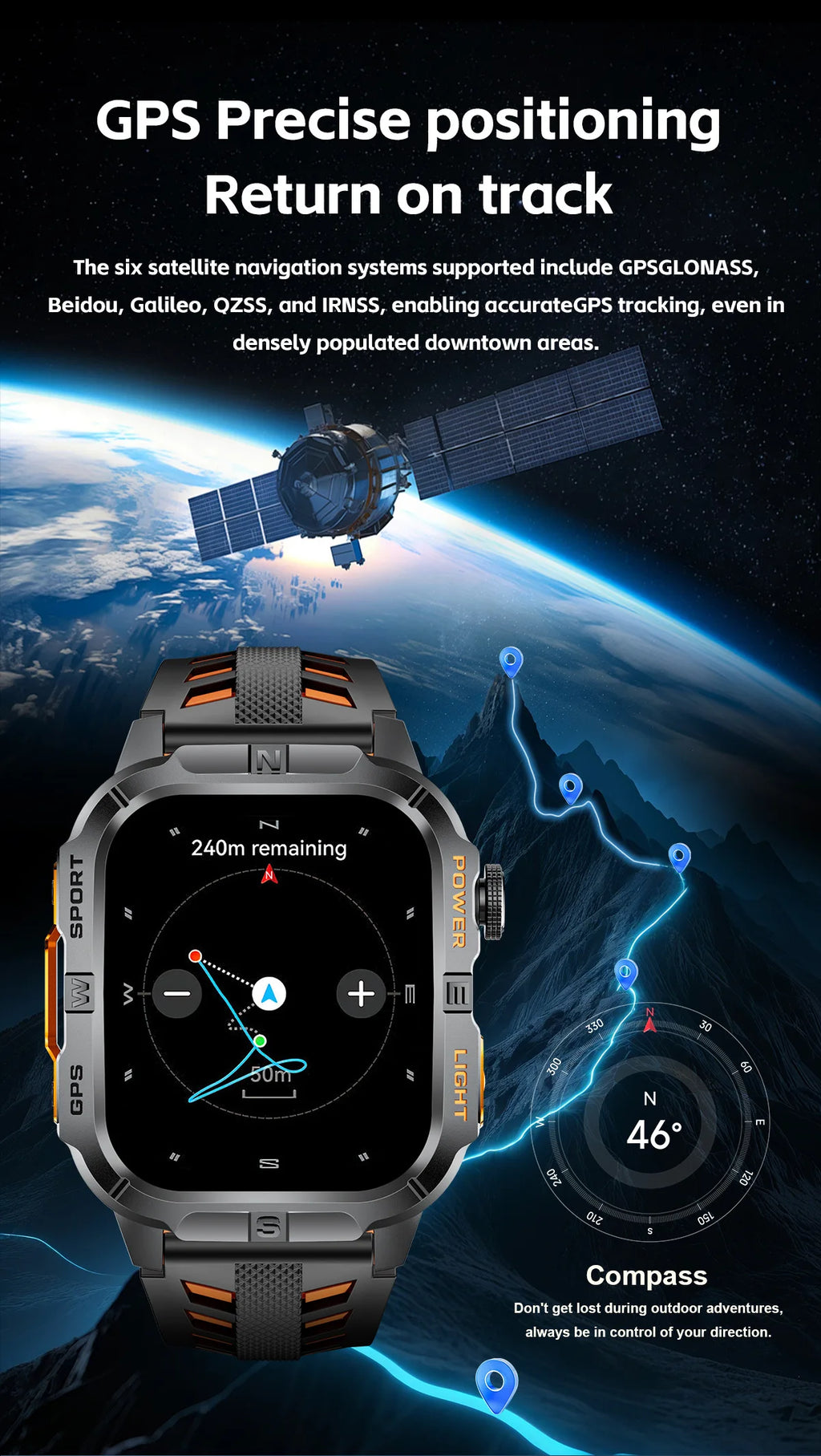 2026New GPS Outdoor Smart Watch Men Women Compass Altimeter Barometer Waterproof Bluetooth Call Sports Smartwatch 540mAh Battery