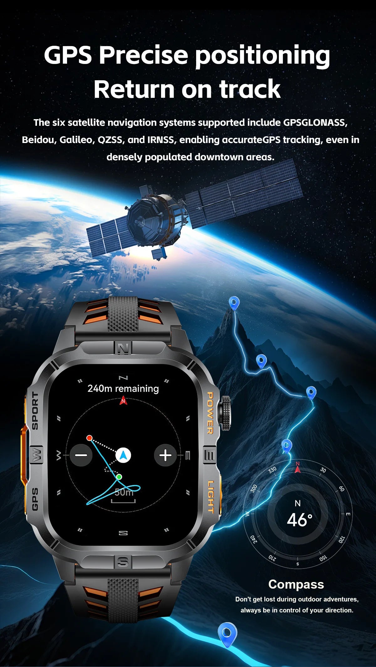 2026New GPS Outdoor Smart Watch Men Women Compass Altimeter Barometer Waterproof Bluetooth Call Sports Smartwatch 540mAh Battery