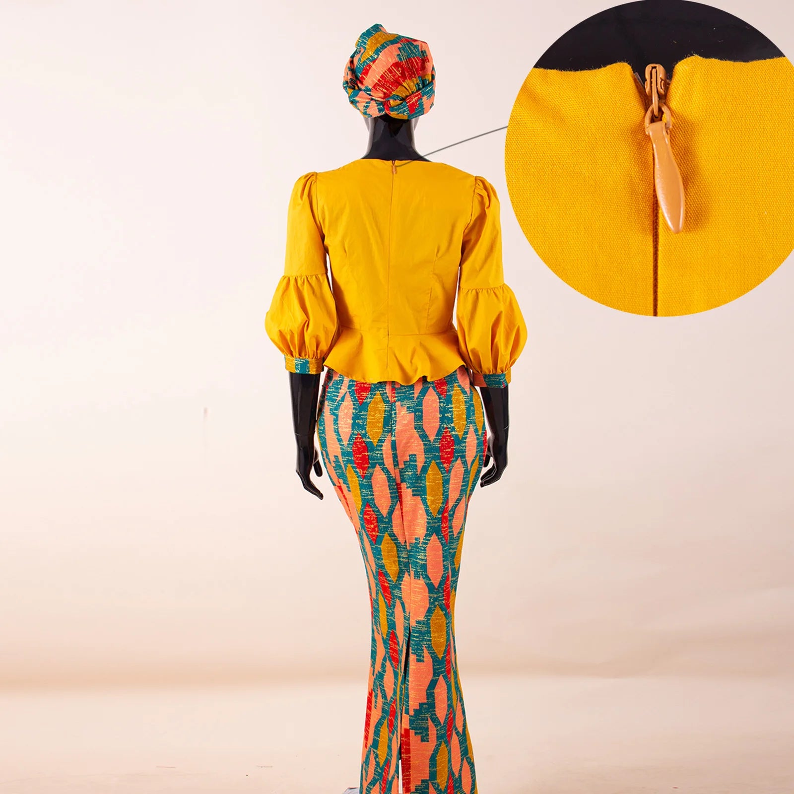 African Women Skirt Set Fashion Lantern Sleeve Ruffled Top and Slim Skirt Vestidos with Headwrap Dashiki Wedding Dress 2526066