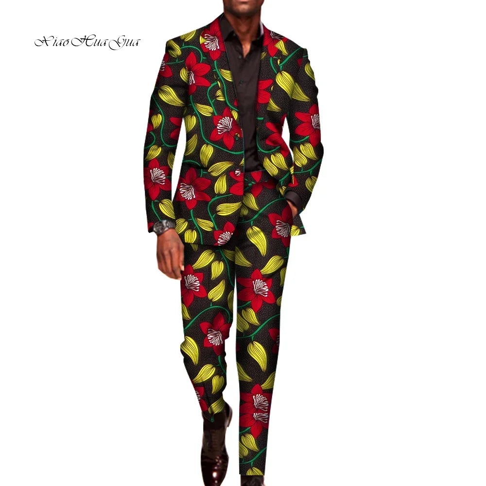 2 Pieces Set for Men Traditional Africa Clothing Pants Suits Men Party Long Sleeve Blazer Suits Plus Size African Outfits WYN602