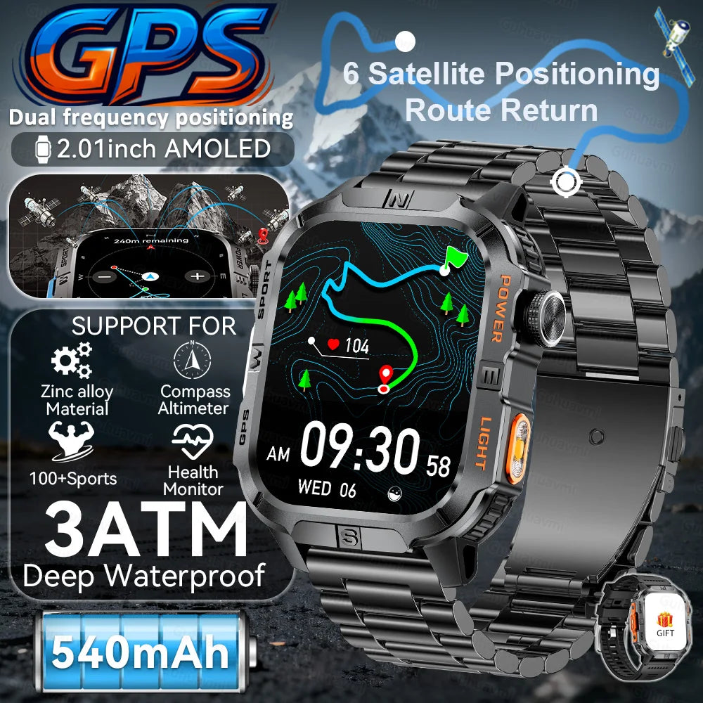 2026New GPS Outdoor Smart Watch Men Women Compass Altimeter Barometer Waterproof Bluetooth Call Sports Smartwatch 540mAh Battery