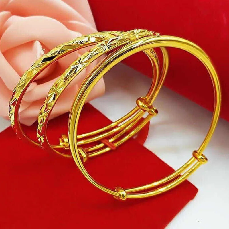 24k Gold 9999 Round Star Bracelet Gold Push-pull Star Imitation Gold Bracelet Hand Decoration Fine Jewelry Bangles