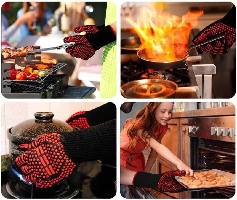High Temperature Resistance Microwave Oven Gloves Oven Mitts 500-800 Degrees Fireproof Barbecue Heat Insulation BBQ Gloves