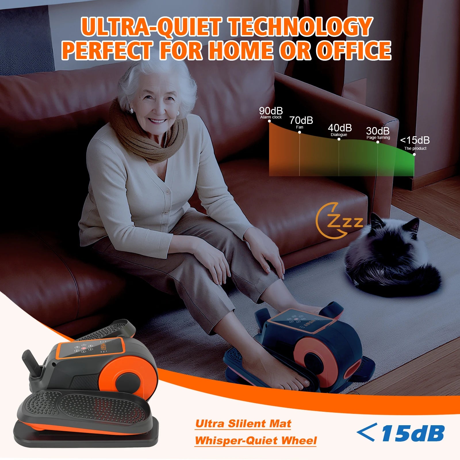 Under-Desk Electric Elliptical Pedal Exerciser 15-Levels 3 Auto Modes Fully Assembled Quiet Portable Full-Body for Office Home