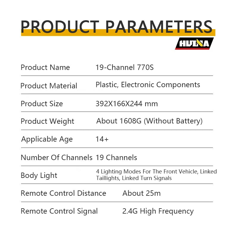 Huina 1501 770S Rc Car Tractor 19Ch Remote Control Trailer Truck 1/18 Engineering Vehicle with Light Sound Toys Christmas Gifts