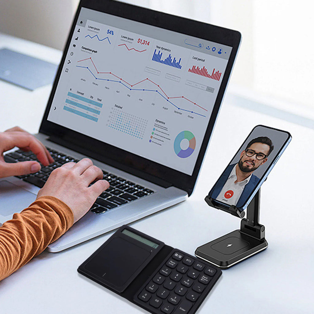 Wireless Numeric Keypad 2 Device Connectivity Bluetooth Numeric Keyboard Foldable Calculator Function for Financial Accounting