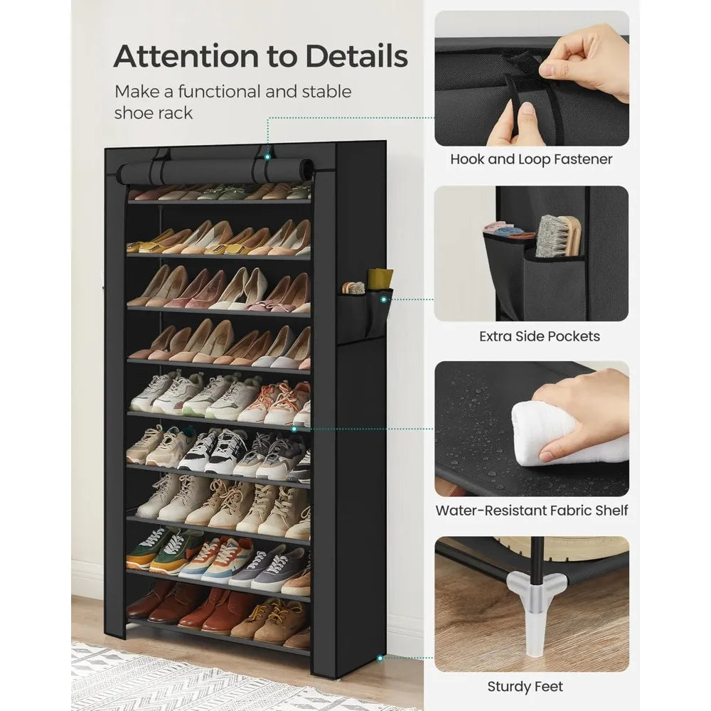 10-Tier Shoe Rack, Shoe Storage Cabinet with Dustproof Cover, Free-Standing Shoe Storage  Shoes, for Sneakers, High Heels, Black