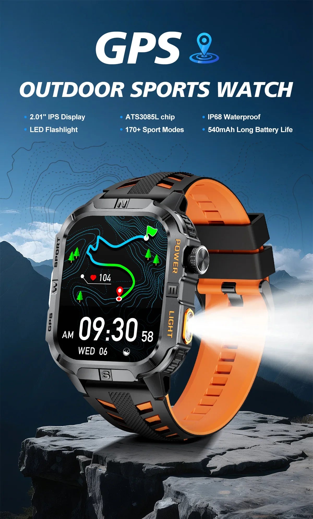 2026New GPS Outdoor Smart Watch Men Women Compass Altimeter Barometer Waterproof Bluetooth Call Sports Smartwatch 540mAh Battery