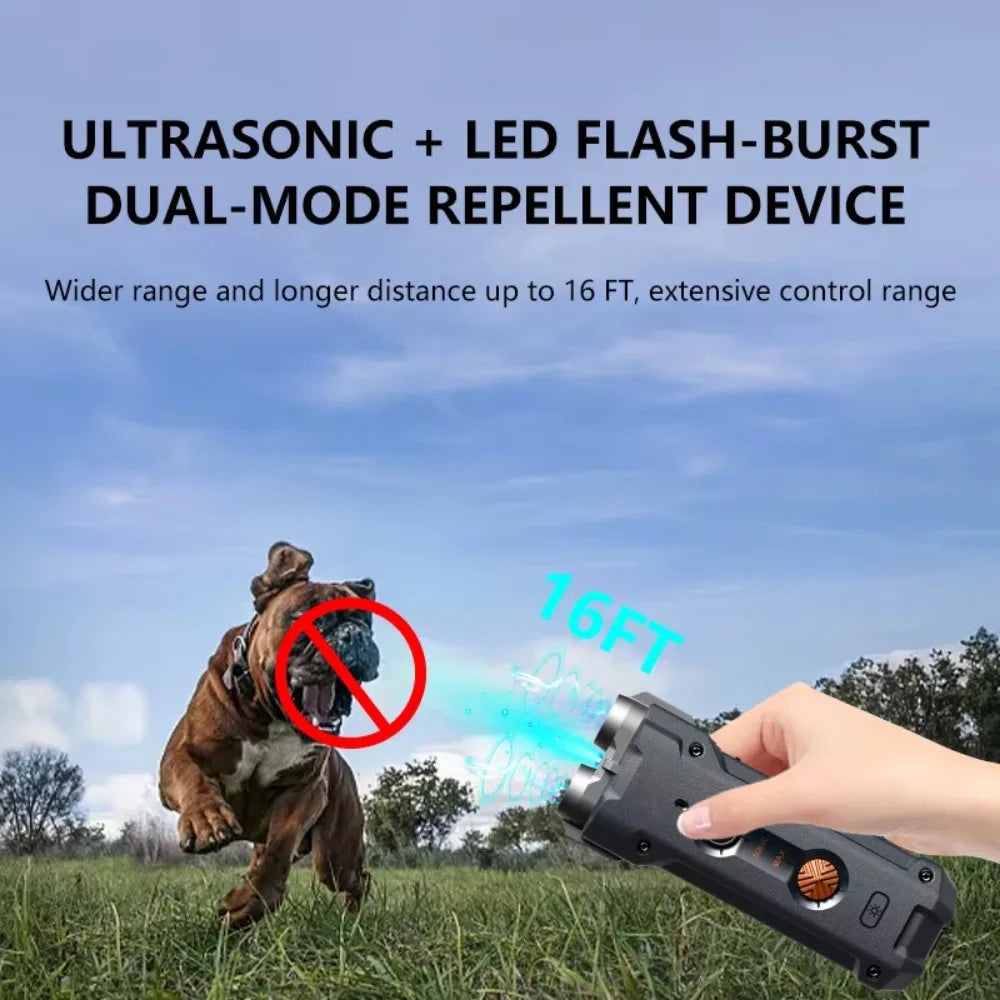 10M High Power Deterrent Ultrasonic Dog Repeller Pet Training Anti Barking with Led Flashlight Rechargeable for Dogs Accessories