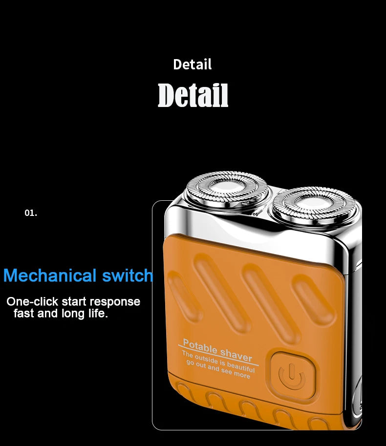 Mini Shaver On-The-Go, Portable Electric Shaver for Men, Dry Shave, USB-C，IPX7 Waterproof Easy Cleaning, Battery Indicator