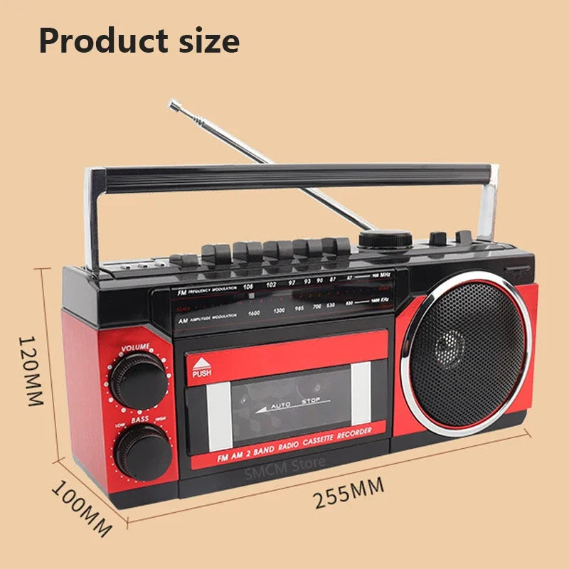 Portable Vintage Retro USB AM/FM/SW Multiband Radio Stereo Wireless Bluetooth Boombox Mp3 Audio Cassette Tape Player Recorder