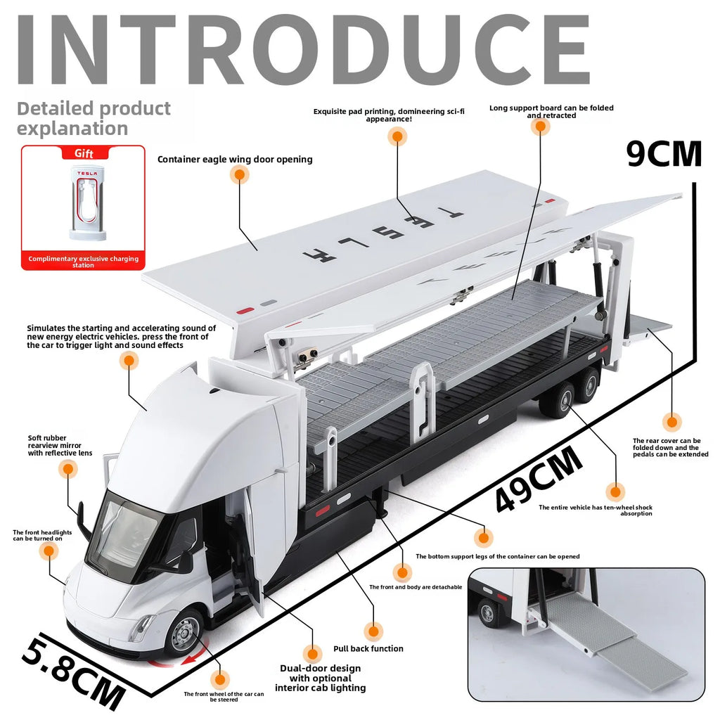 1:32 SEMI Extended Container Double Decker Transport Car Eagle Style Open Doors Light Sound Pull Back High Texture Ornament Toy