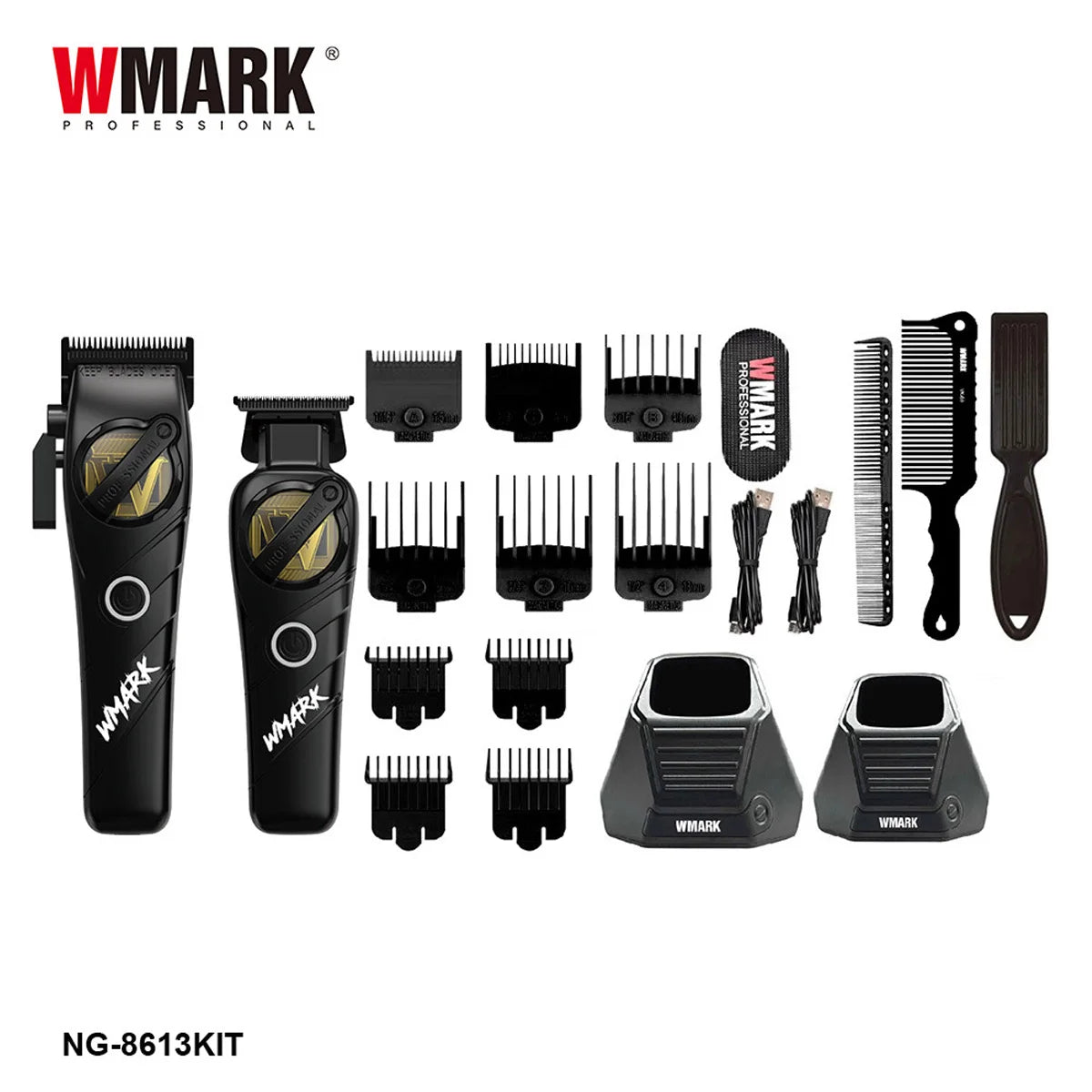 WMARK NG-8613KIT BRDCLIP Barber Set Professional Men's Hair Clipper Trimmer Set DLC Blade Electric Machine Barber Charging Base