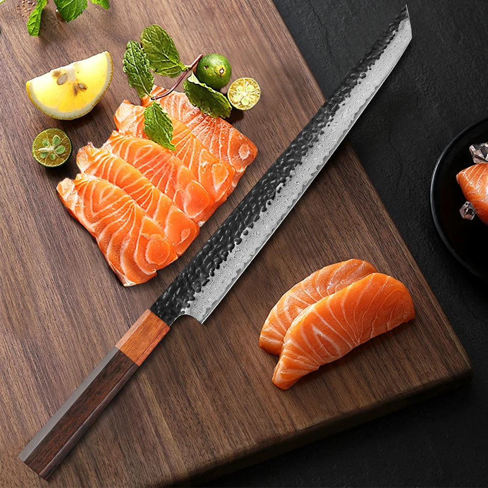 TURWHO 10.5 Inch Professional Sashimi Knife Japan 67 Layer Damascus Chef's Knife Super Sharp Cutting Sushi Salmon Kitchen Knives
