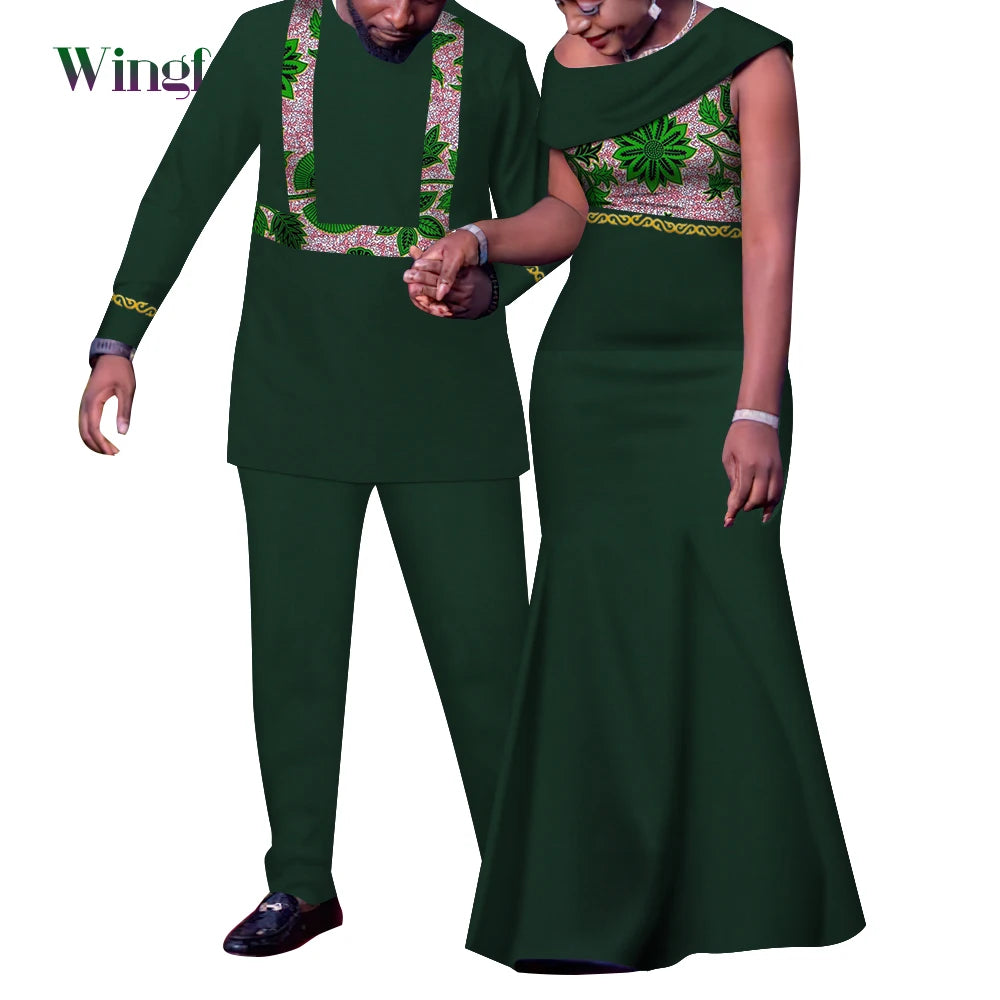 African Couple Outfits Match Sets Dashiki African Mens suit and Dresses for Women Party Couple Clothing WYQ905