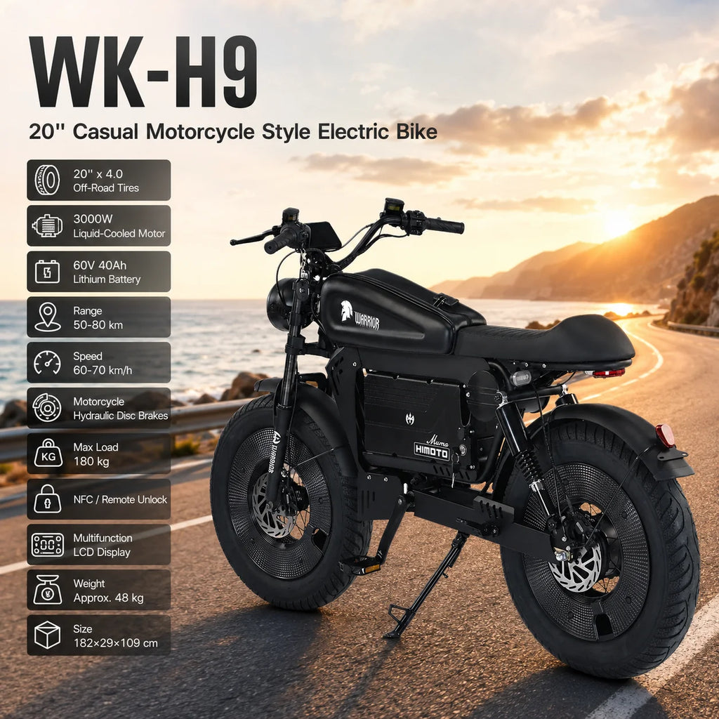 3000W Electric Bike for Adults 60V 40Ah Battery 20x4.0 Fat Tire Motorcycle Style E-Bike 60-70km/h Long Range Off-Road Bicycle