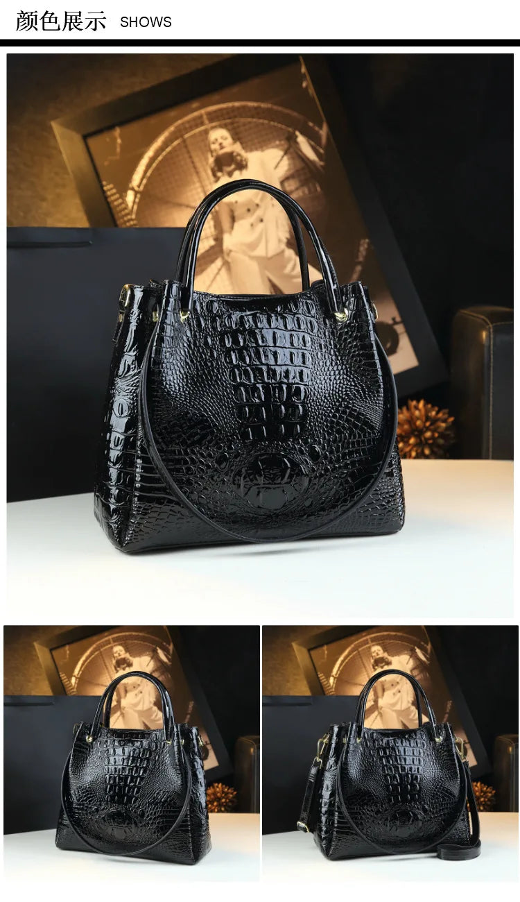 New Tote Bag for Women Crocodile Print Textured Bucket Bag Retro Shoulder Bag Fashion Handbag