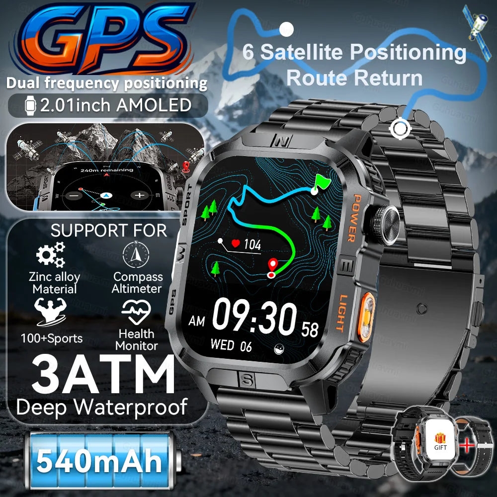 2026New GPS Outdoor Smart Watch Men Women Compass Altimeter Barometer Waterproof Bluetooth Call Sports Smartwatch 540mAh Battery